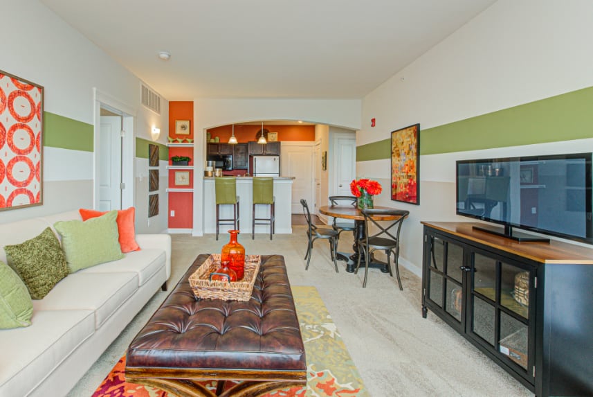 Model living room in Westfield apartments